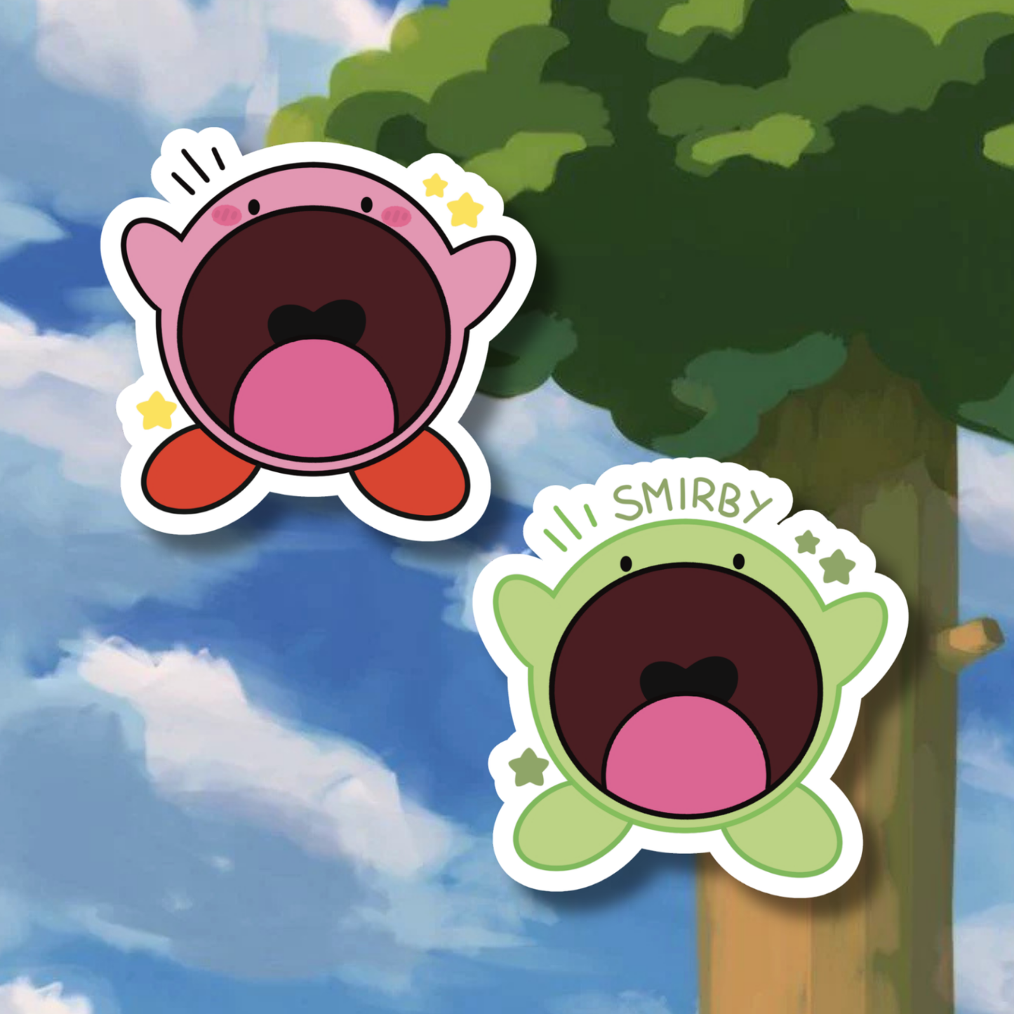 Kirby & Smirby Stickers | Holographic Dots Laminated Vinyl
