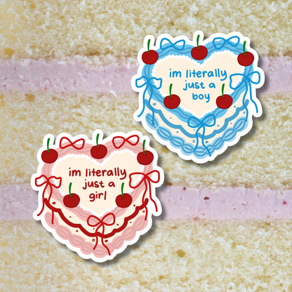 'I’m just a gir'l & 'I’m just a boy' Cake Sticker | Holographic Sparkle Laminated Vinyl
