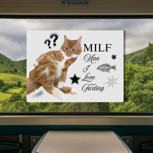Milf [Man I love Farting] Cat Sticker | Holographic Stardust Laminated Vinyl