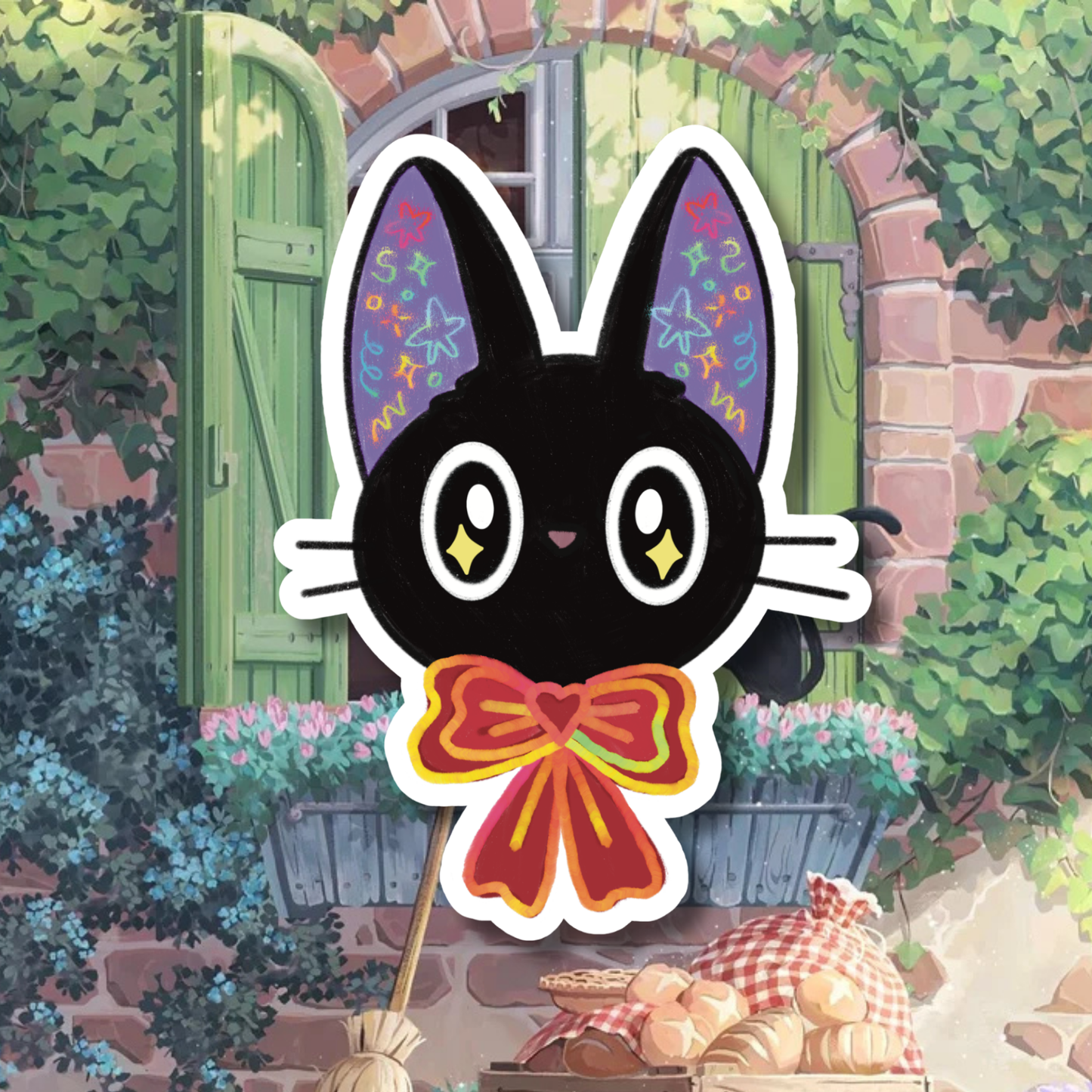 Jiji [Studio Ghibli: Kiki's Delivery Service] Sticker | Glitter Laminated Vinyl