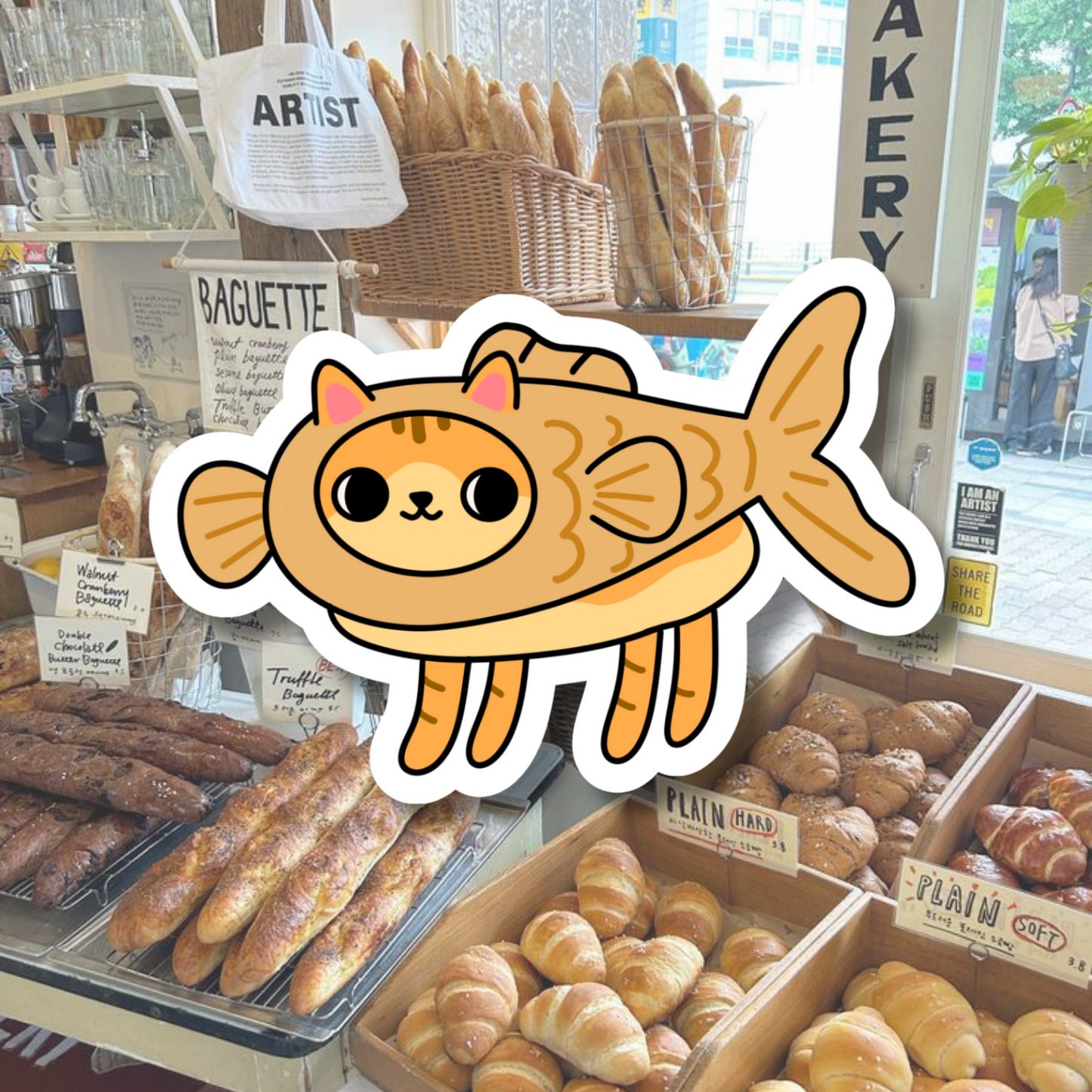 Cat Taiyaki Sticker | Matte Laminated Vinyl