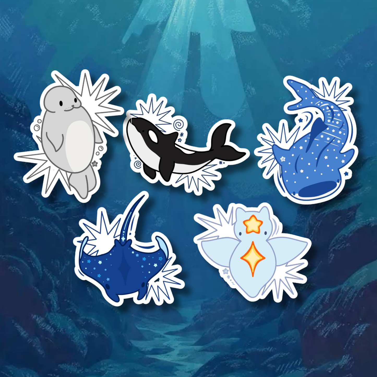 Marine Life  Sticker | Holographic Stardust Laminated Vinyl