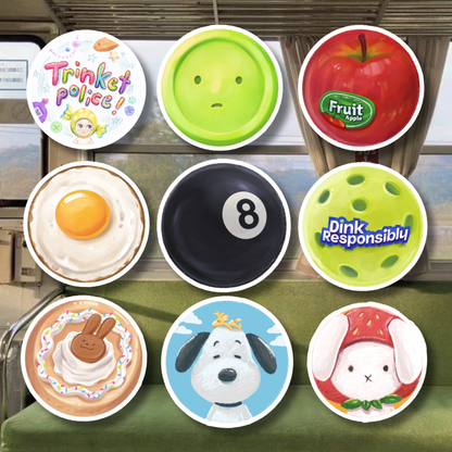 Button Stickers [Snoopy, Smiski, Miffy, Pickleball, Apple, Trinket Police, Egg] | Matte Laminated Vinyl